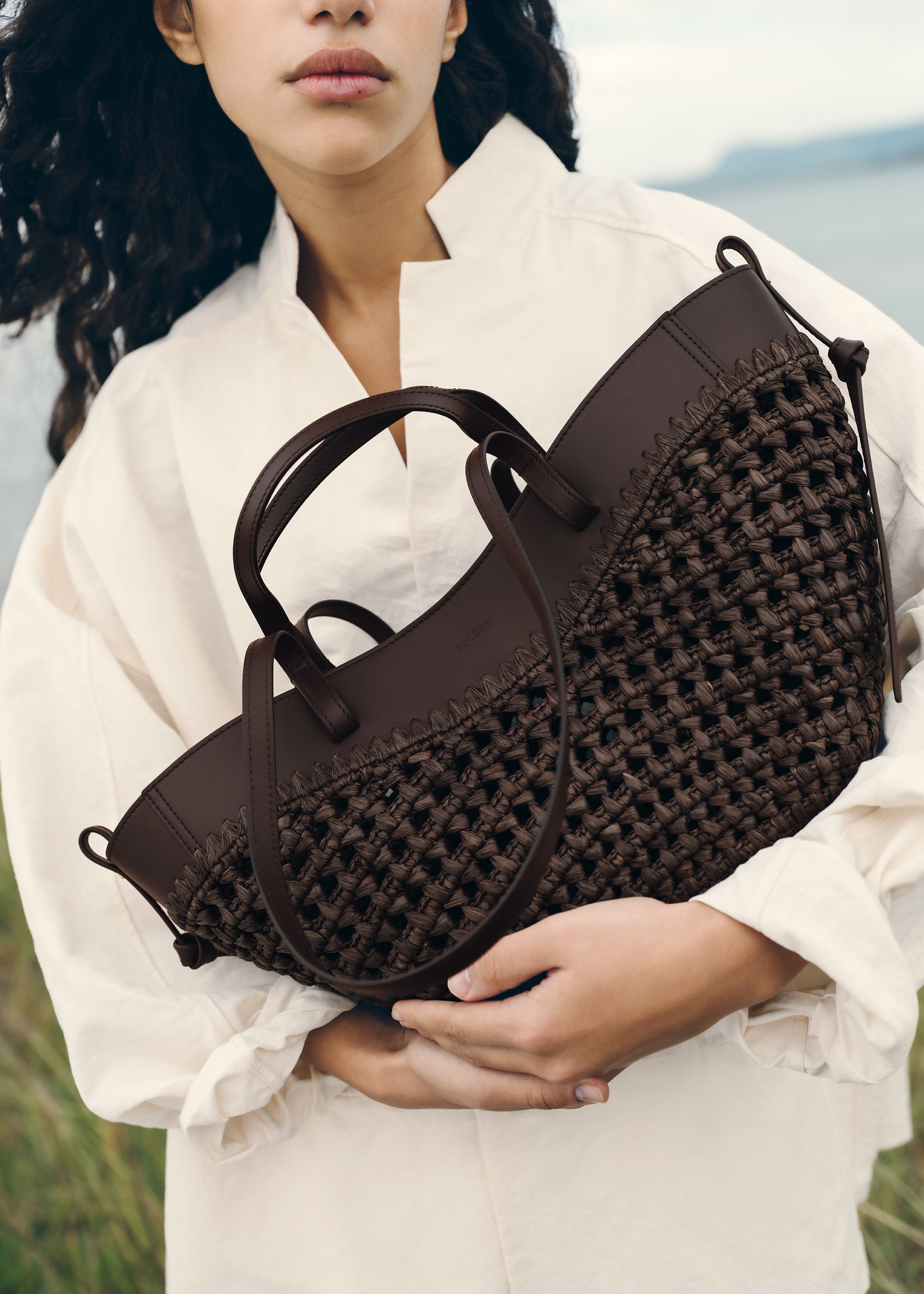 Polene Cyme Mini Edition Raffia Bag - Ebony