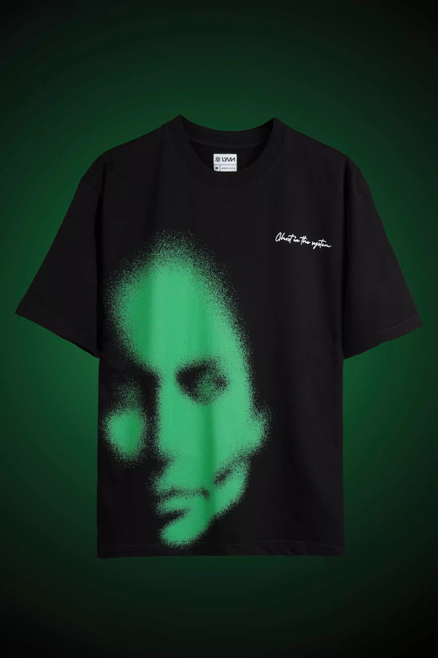 LYVN Oversized T-Shirt Black - Green Abstract Face