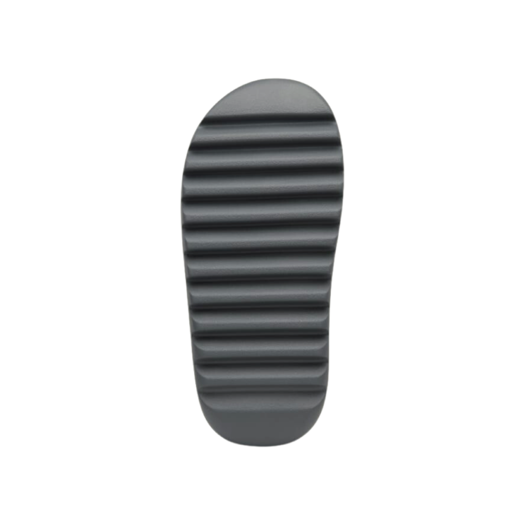Bottom sole view of Adidas Yeezy Slate Grey Slides
