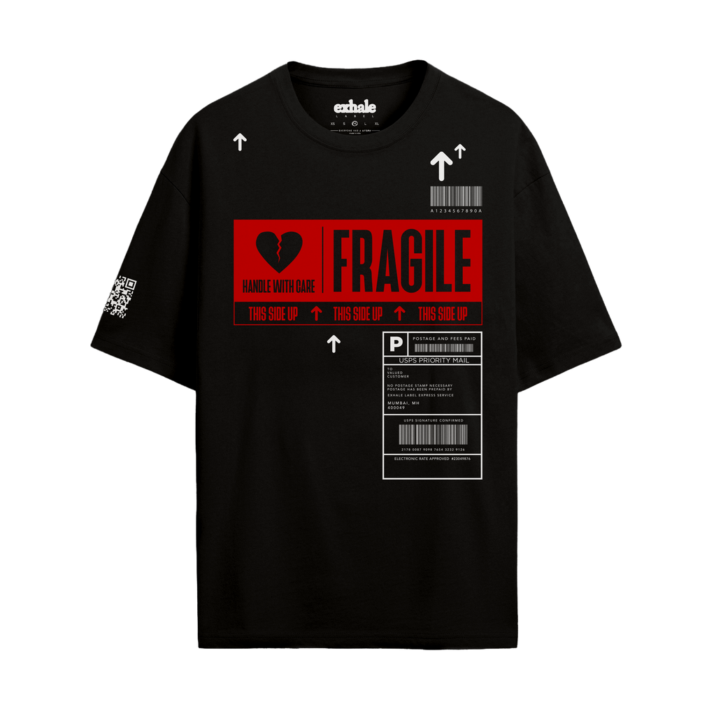 Exhale Label Oversized T-Shirt Black - Fragile