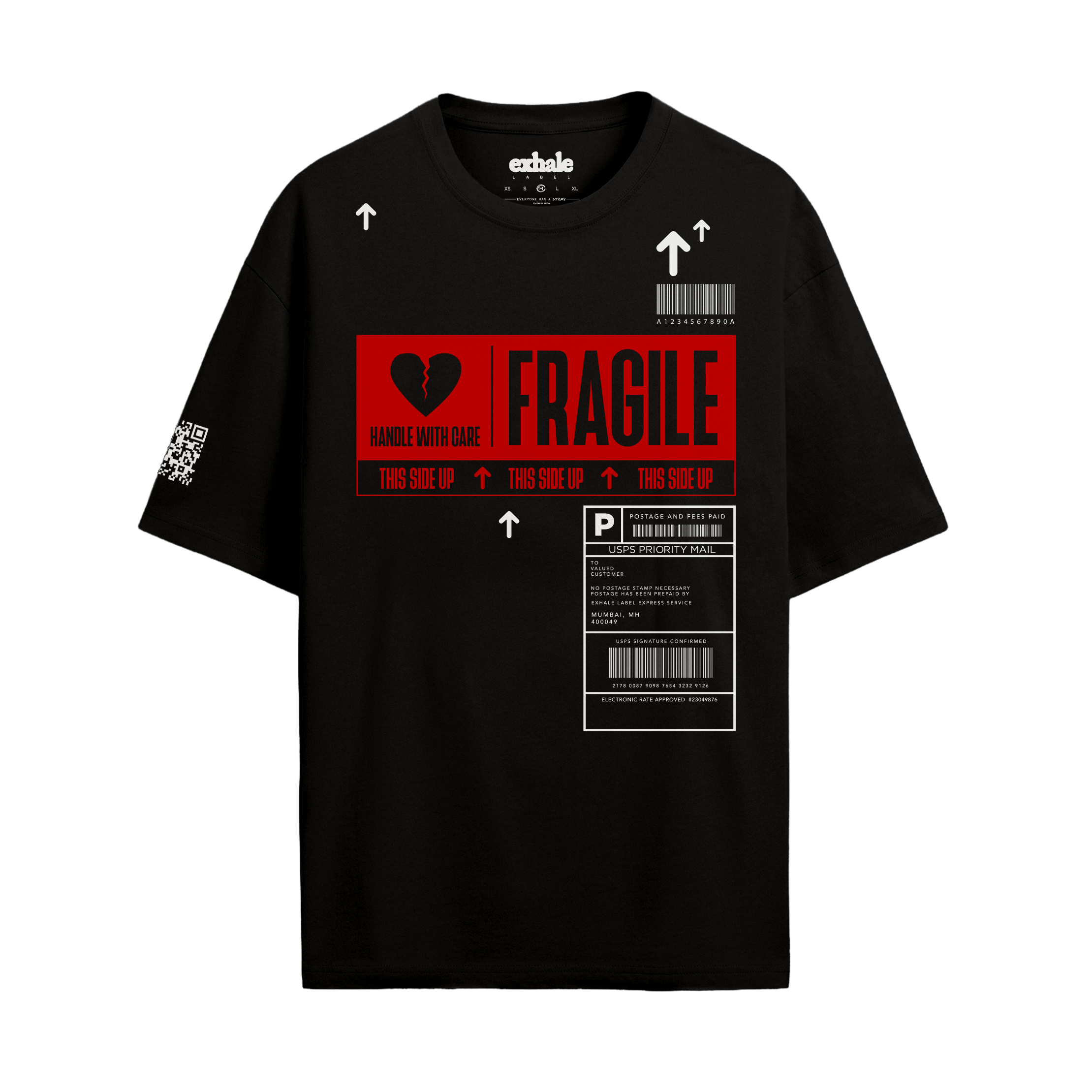 Exhale Label Oversized T-Shirt Black - Fragile