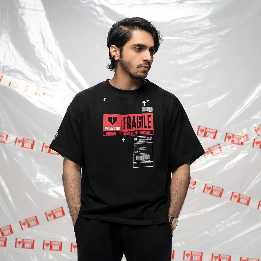Exhale Label Oversized T-Shirt Black - Fragile