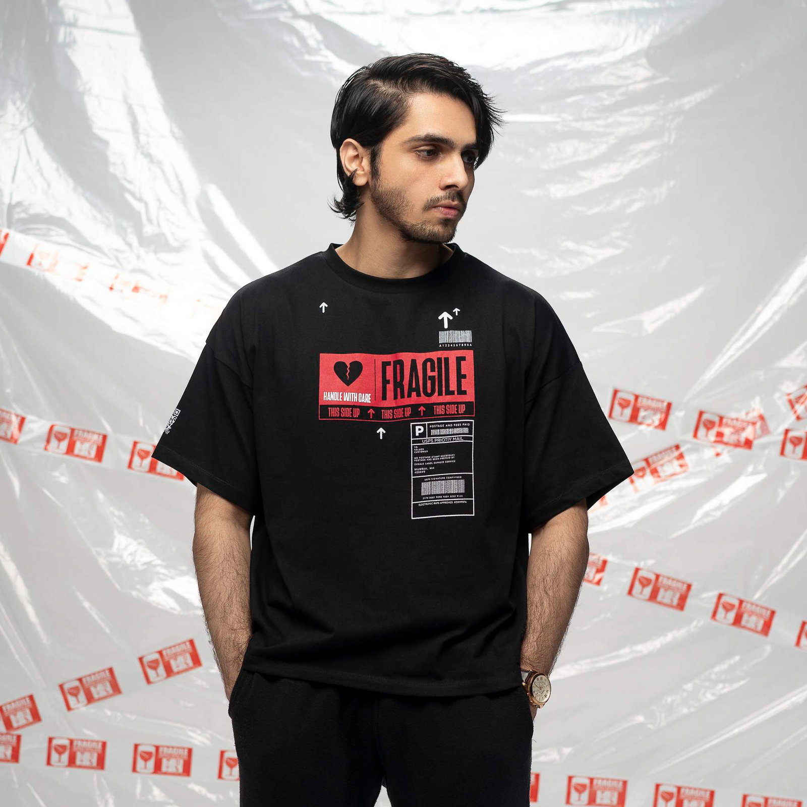 Exhale Label Oversized T-Shirt Black - Fragile
