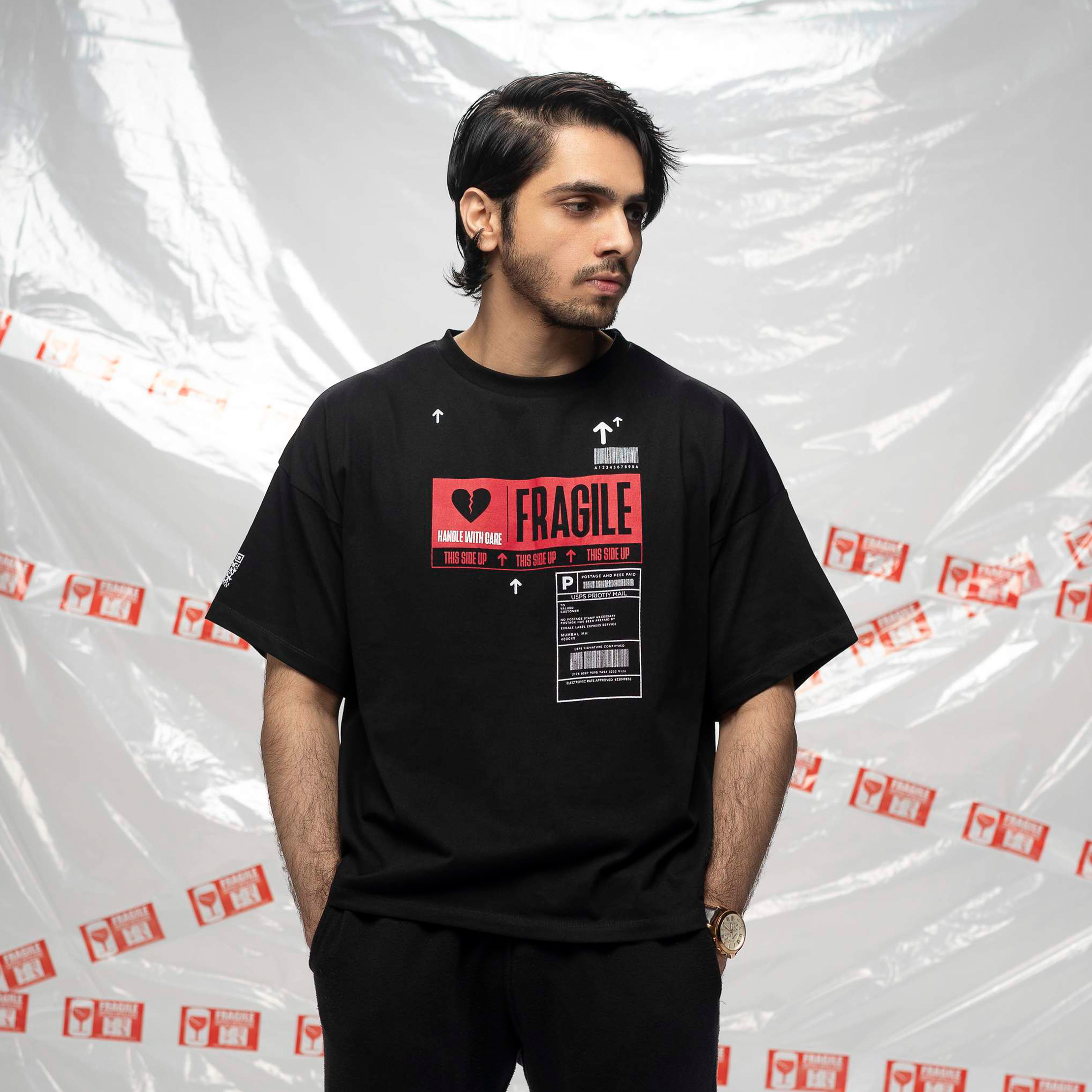 Exhale Label Oversized T-Shirt Black - Fragile