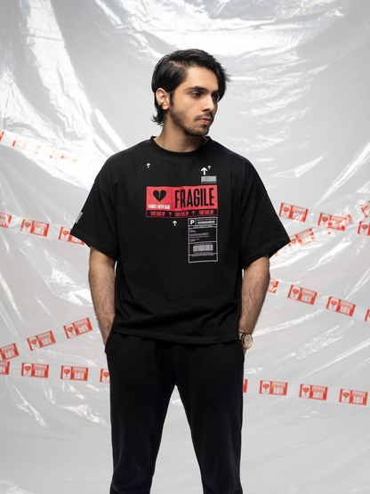 Exhale Label Oversized T-Shirt Black - Fragile