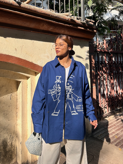 Exhale Label Oversized Shirt Blue - Jaskiran