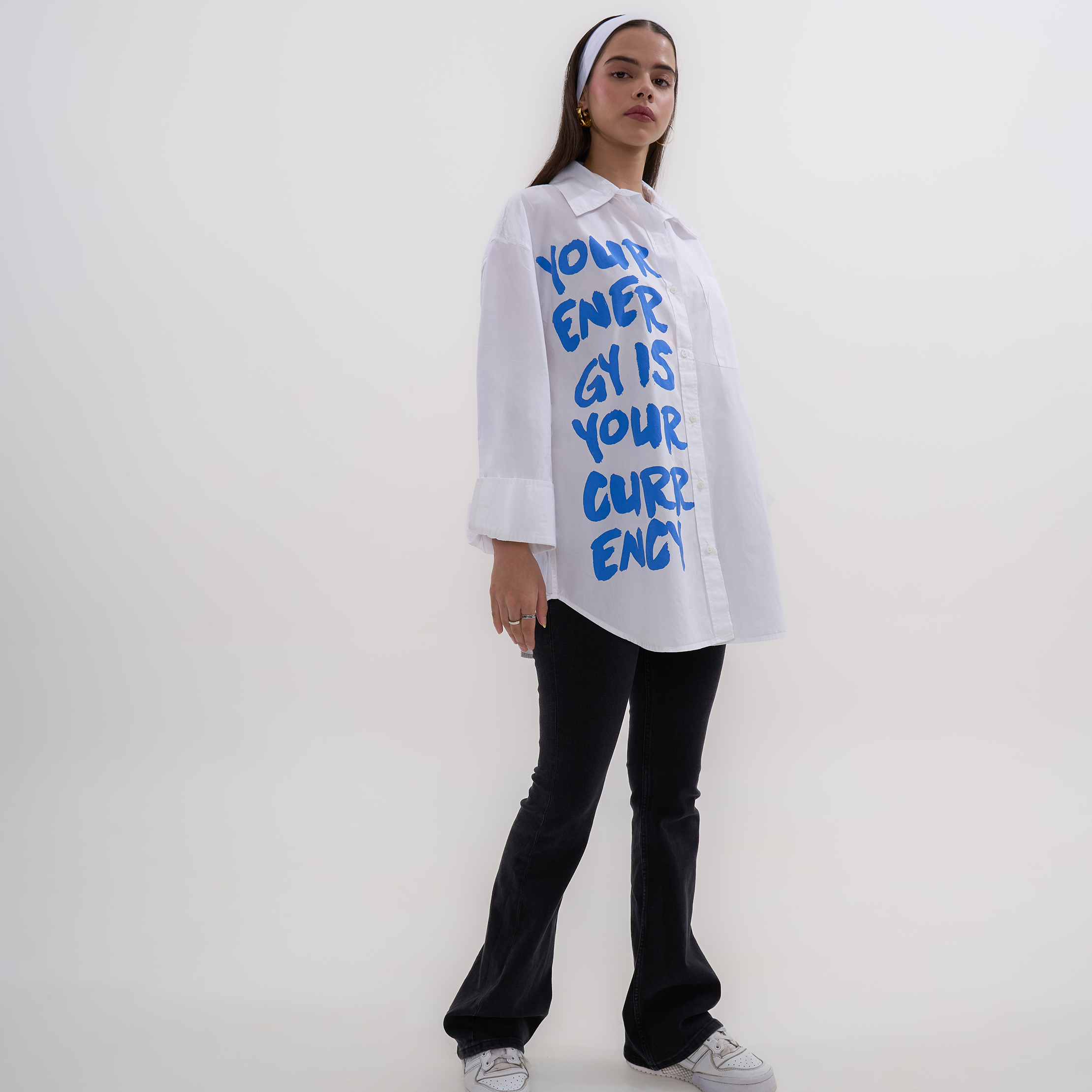 Exhale Label Oversized Shirt White - Jhanavi