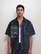 Exhale Label Oversized Shirt Blue - Untitled