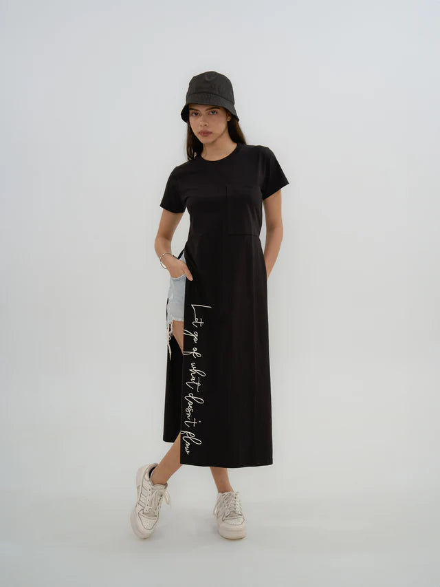 Exhale Label Black Side Slit T-Dress - Antima