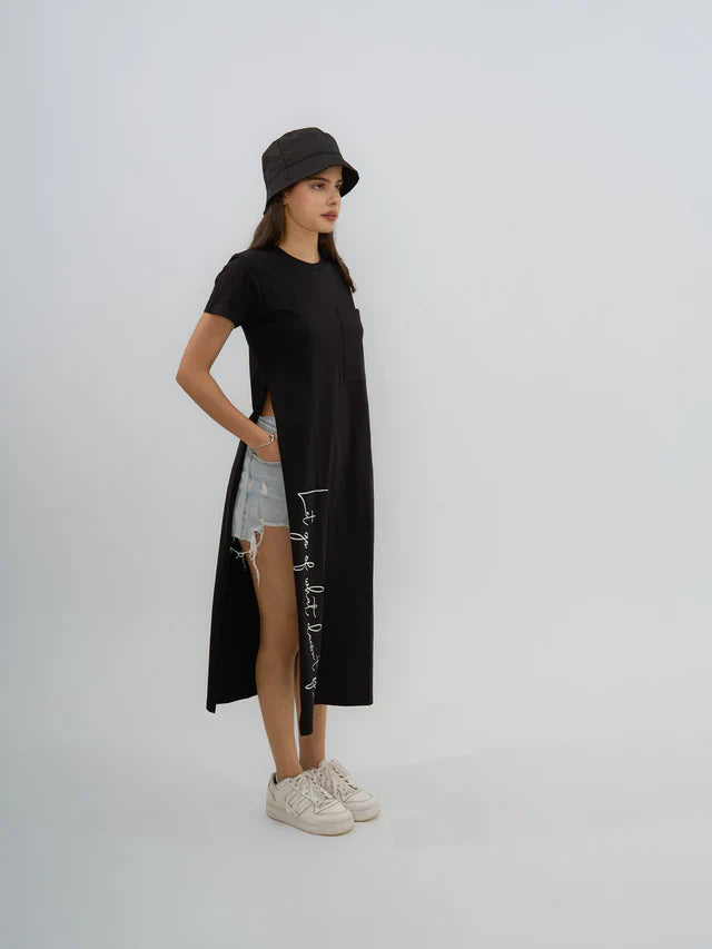 Exhale Label Black Side Slit T-Dress - Antima