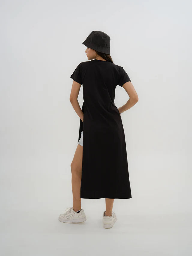 Exhale Label Black Side Slit T-Dress - Antima