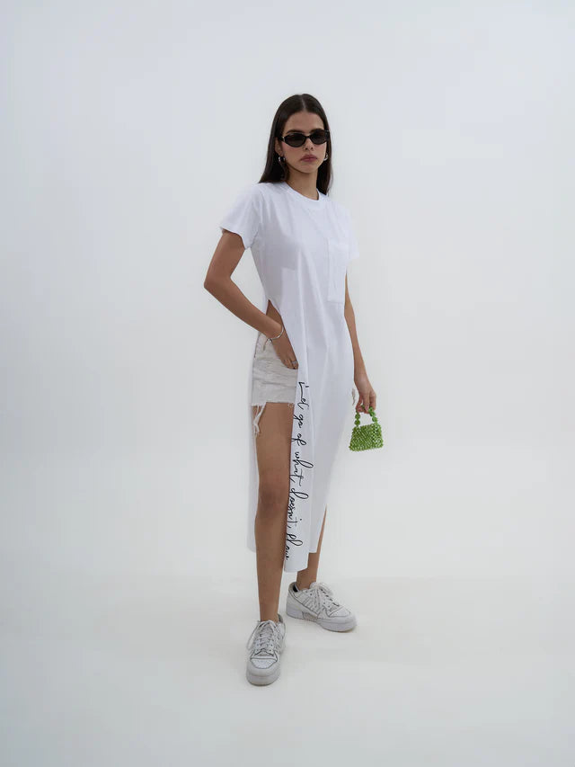 Exhale Label White Side Slit T-Dress - Antima