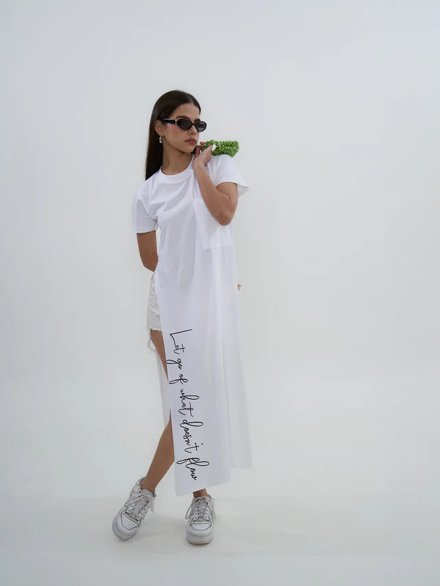 Exhale Label White Side Slit T-Dress - Antima