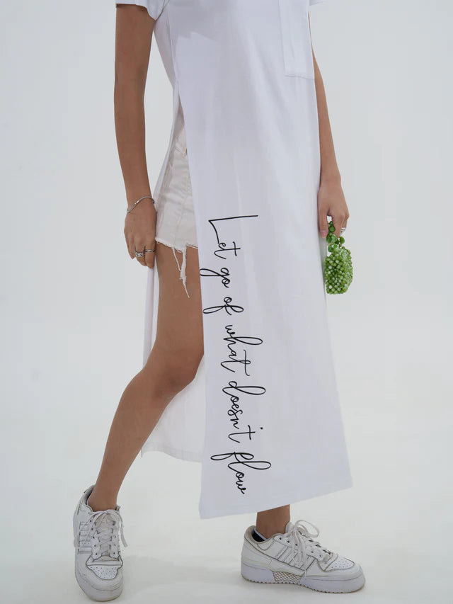 Exhale Label White Side Slit T-Dress - Antima