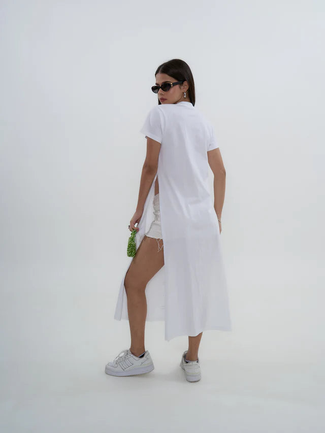 Exhale Label White Side Slit T-Dress - Antima
