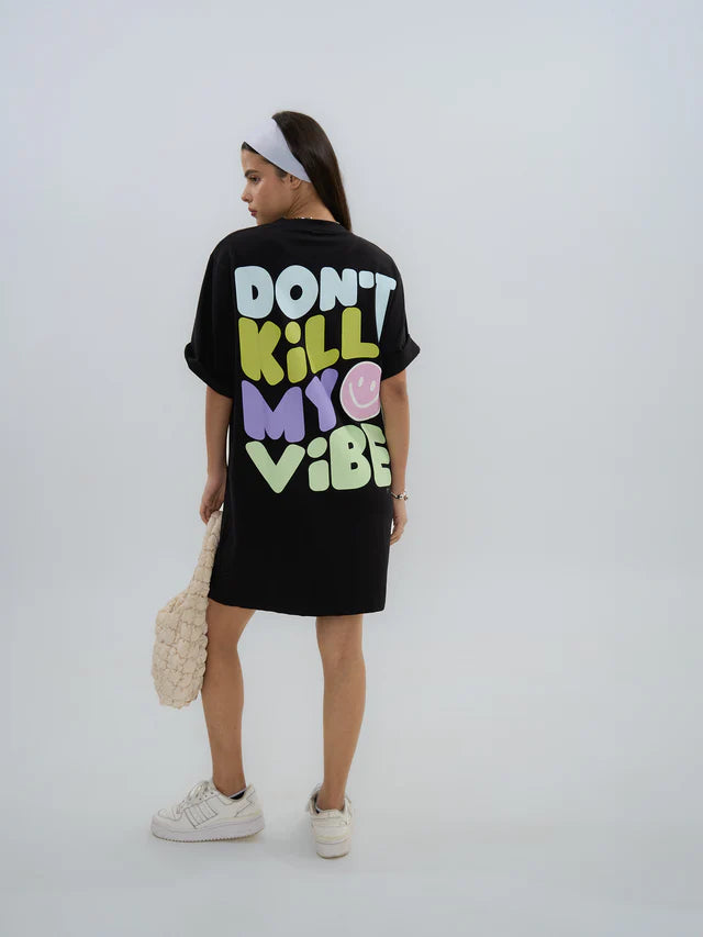 Exhale Label Oversized Black T-Dress - Vibe