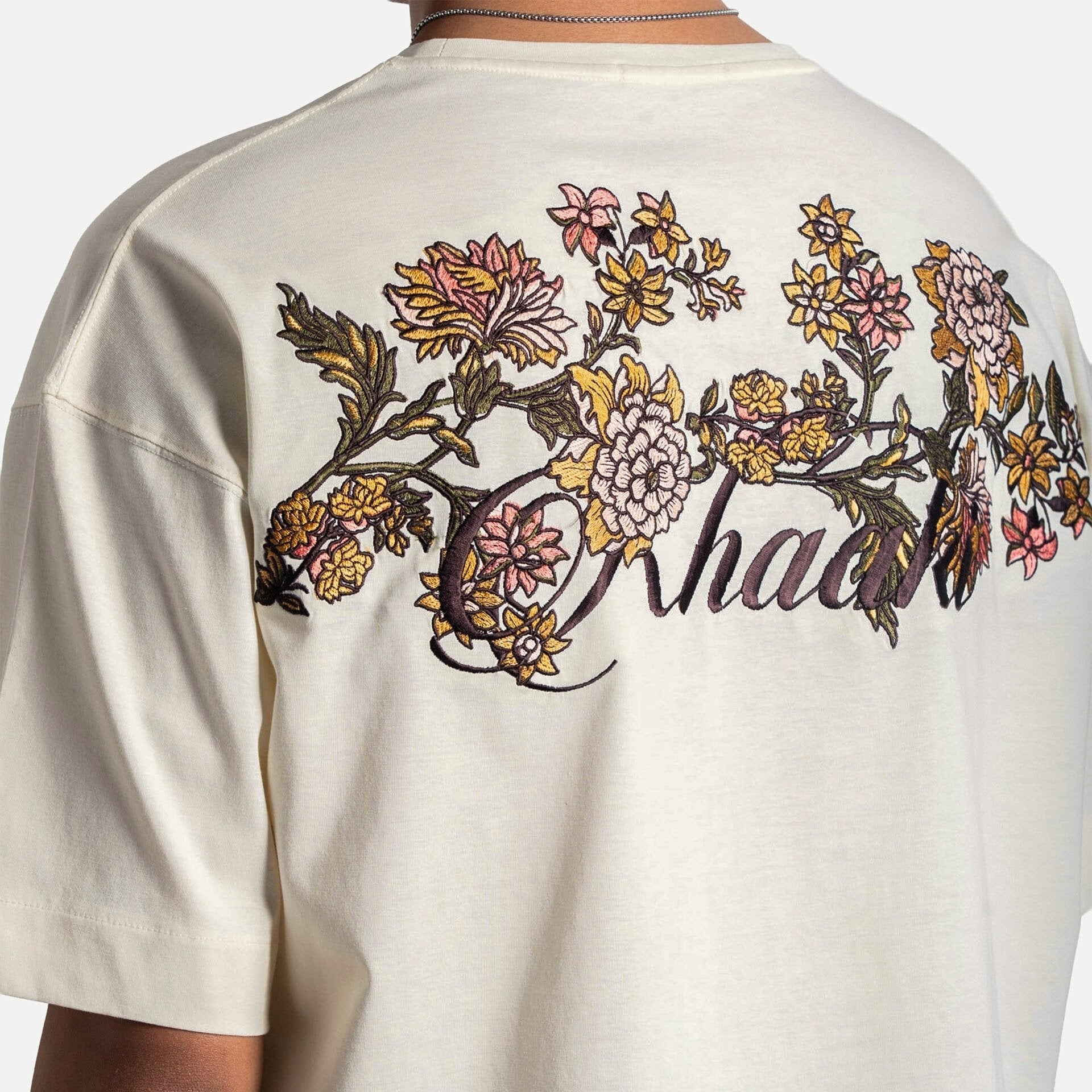Khaaki Oversized T-shirt Off-White Embroidered - Fall For Me