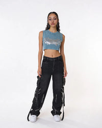 Volfsbane Faux Denim Crop Top