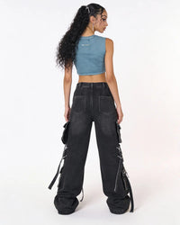 Volfsbane Faux Denim Crop Top