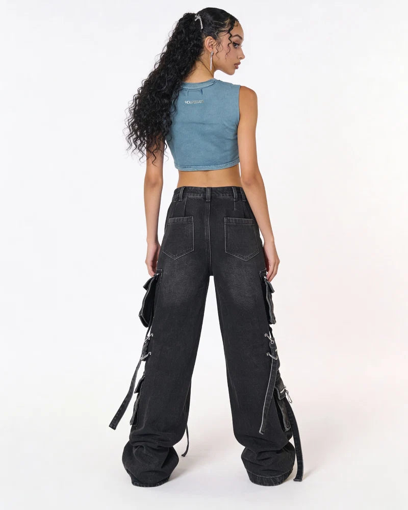 Volfsbane Faux Denim Crop Top
