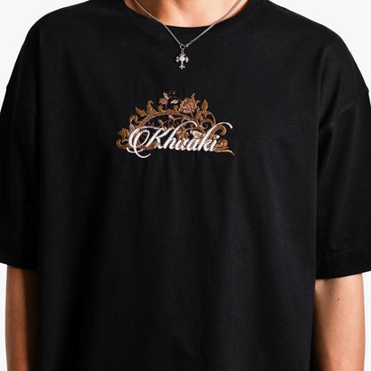 Khaaki Oversized T-shirt Black Embroidered - The Swan Opera