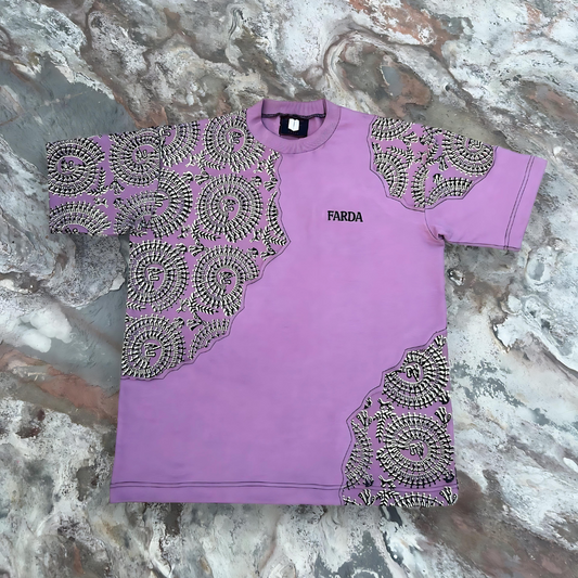 Front view of Farda Dawnfest Pink Blockprinted T-Shirt