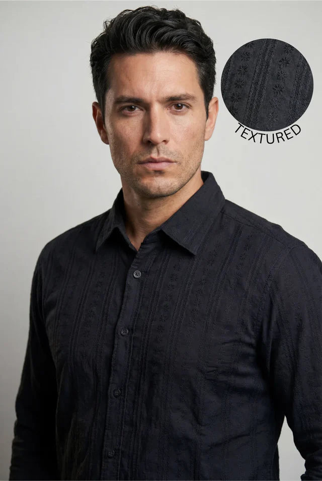 LYVN Relaxed Fit Self - Textured Shirt - Midnight