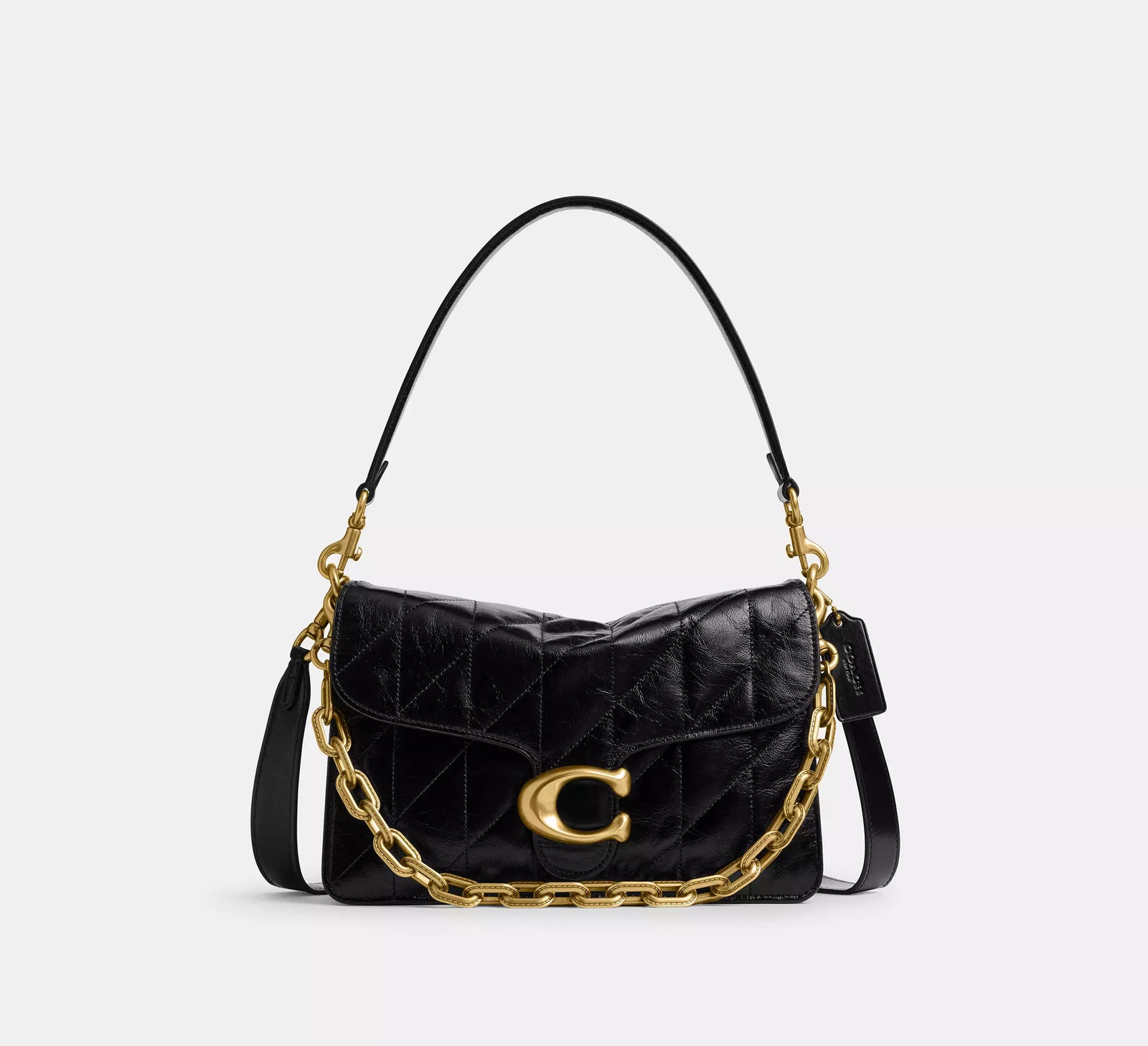 Coach Chain Tabby Shoulder Bag With Quilting - Black/Brass/Smooth Leather
