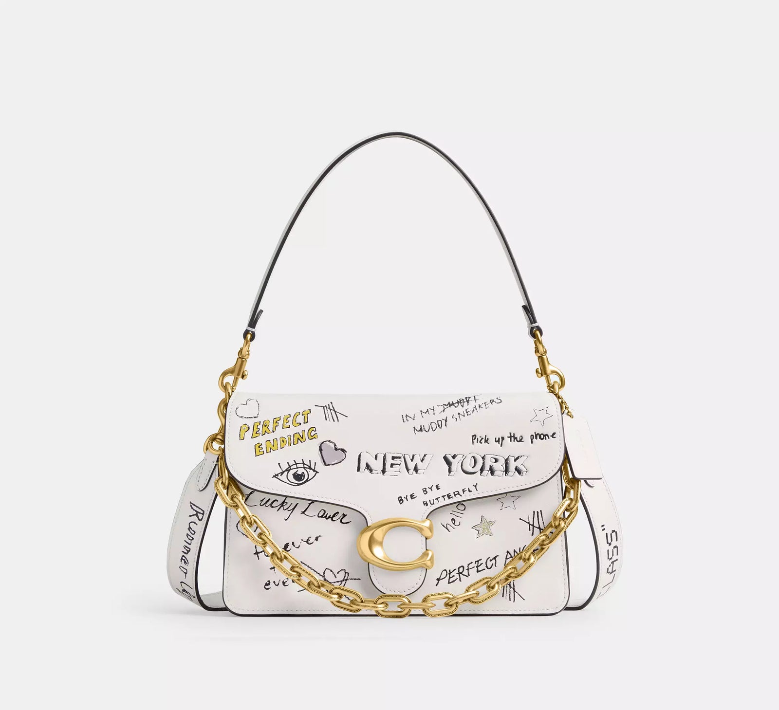 Coach Chain Tabby Shoulder Bag With Sketch Print - Chalk Multi/Brass/Smooth Leather