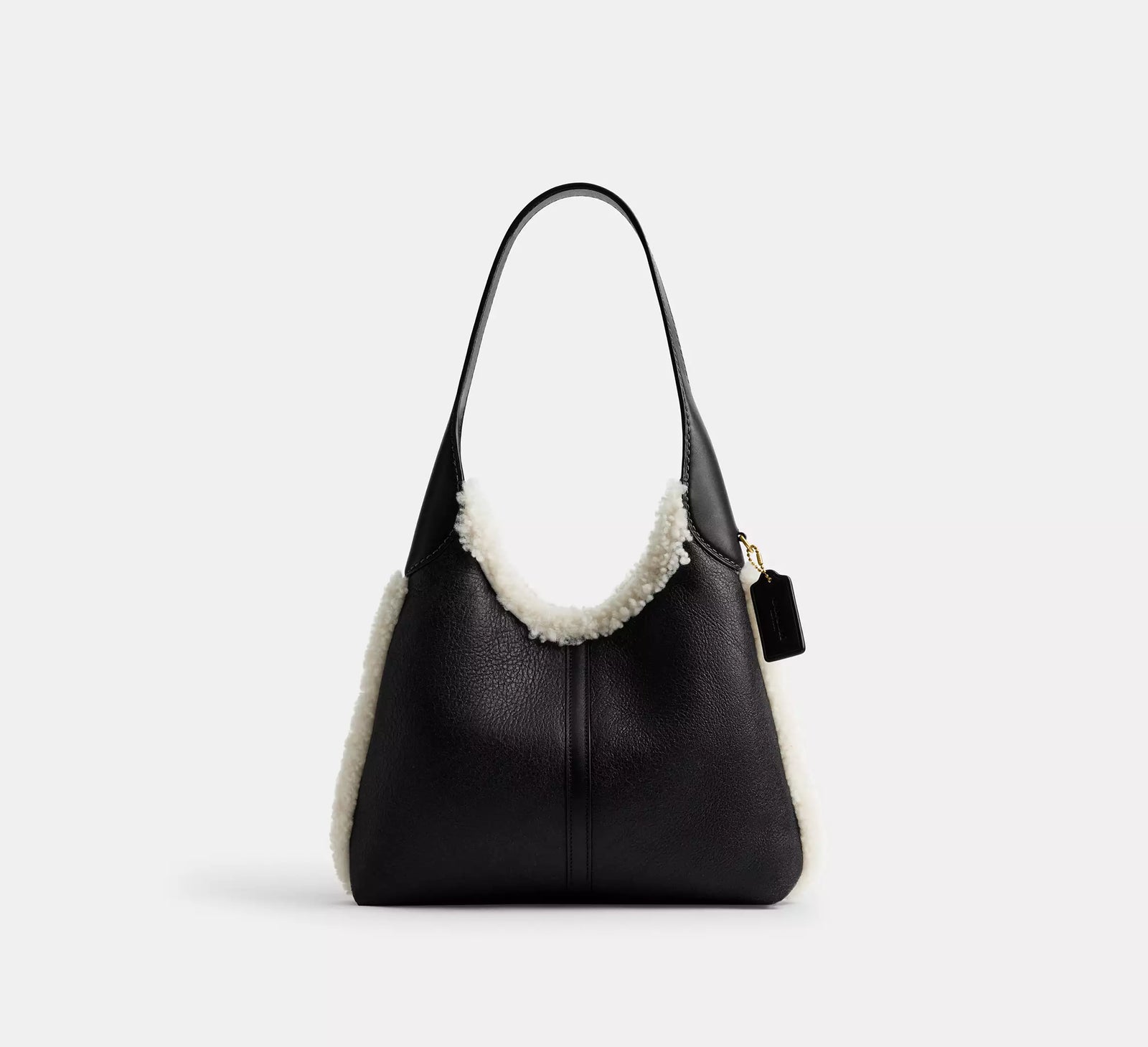 Brooklyn Shoulder Bag 28 In Shearling - Black Natural/Brass/Shearling