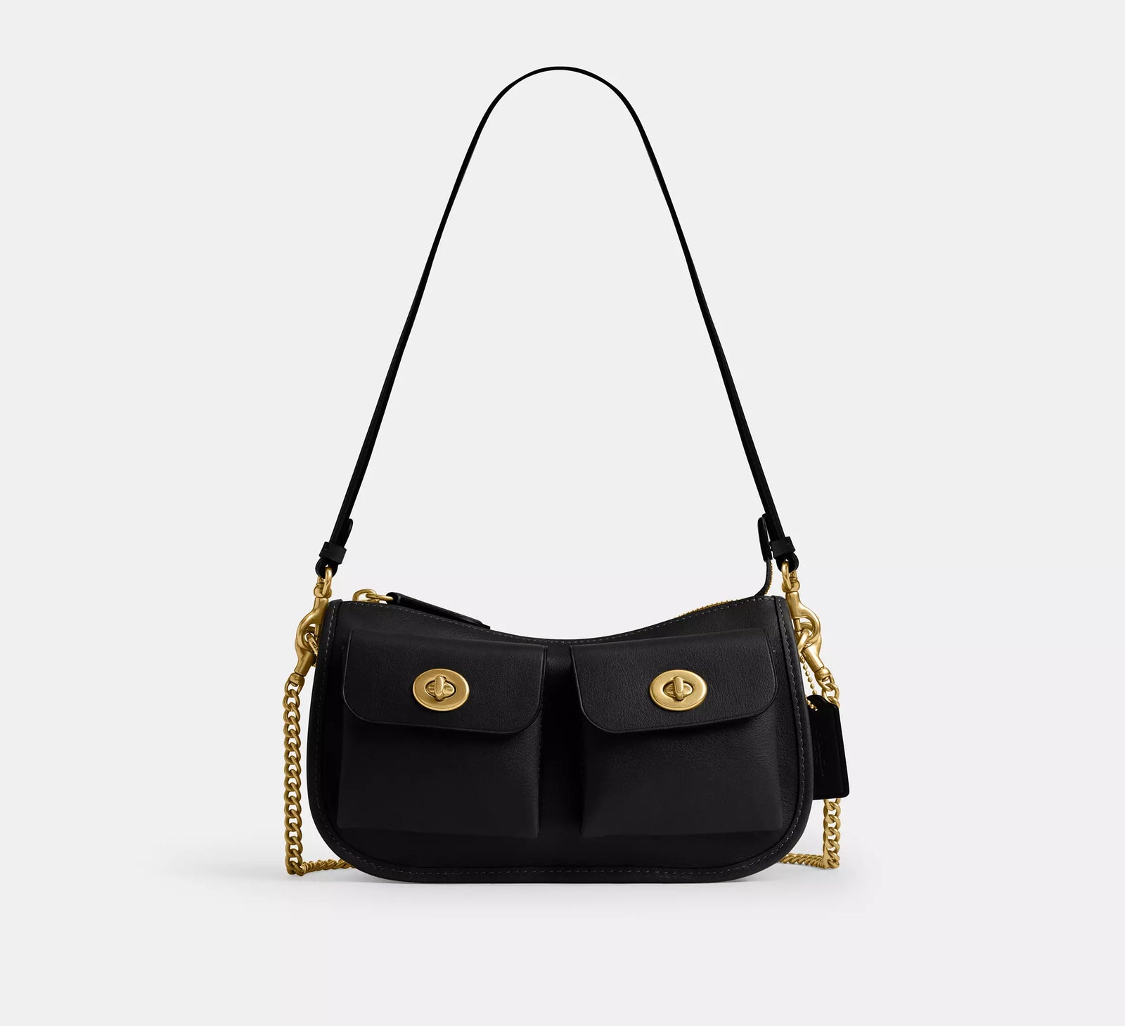 Twin Turnlock Waverly Bag - Black/Brass/Natural Grain Leather