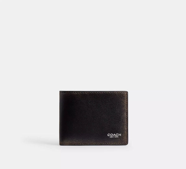 Coach Slim Billfold Wallet In Loved Leather - Black/Light Tan
