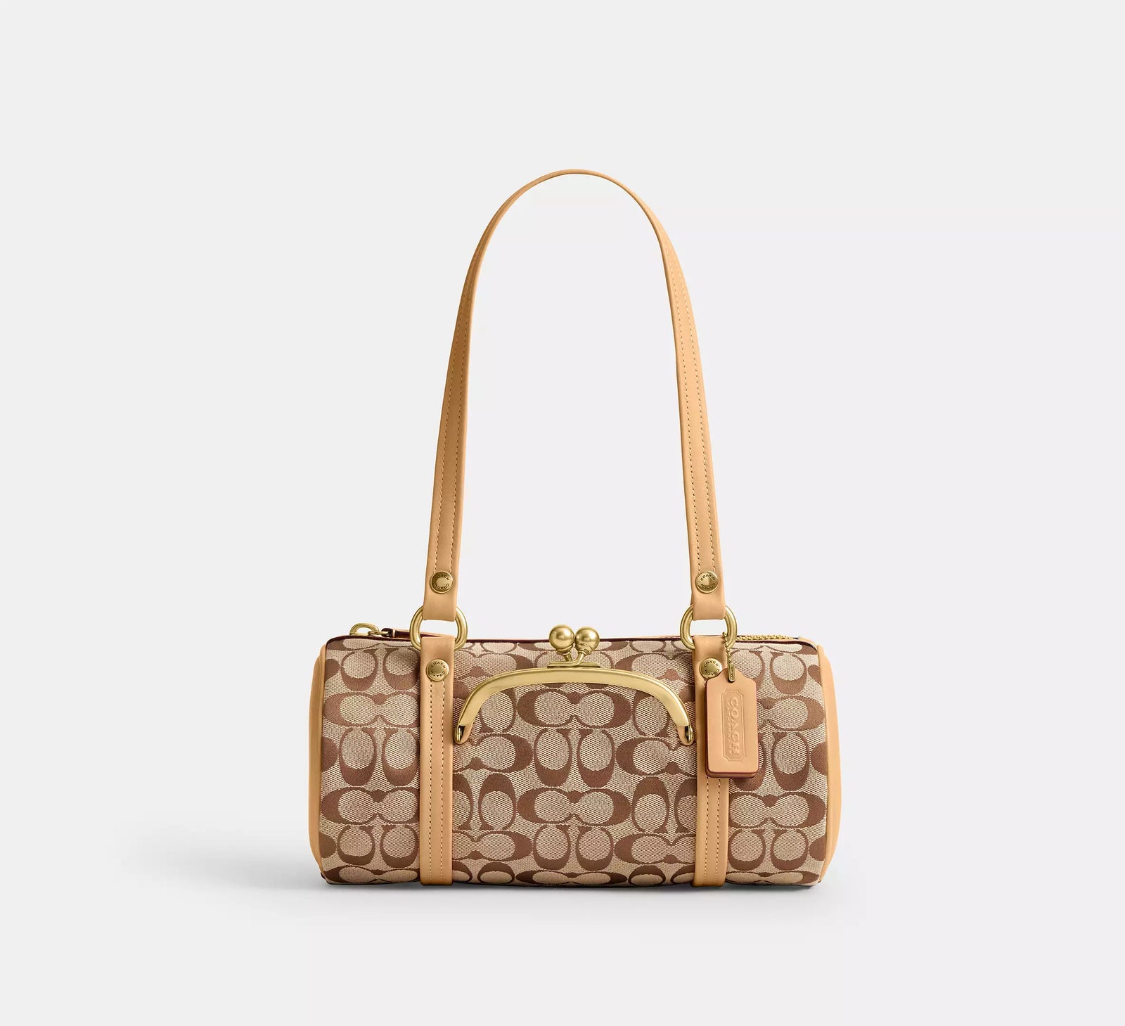 Kisslock Barrel Bag 28 In Signature Jacquard - Light Peach/Brass