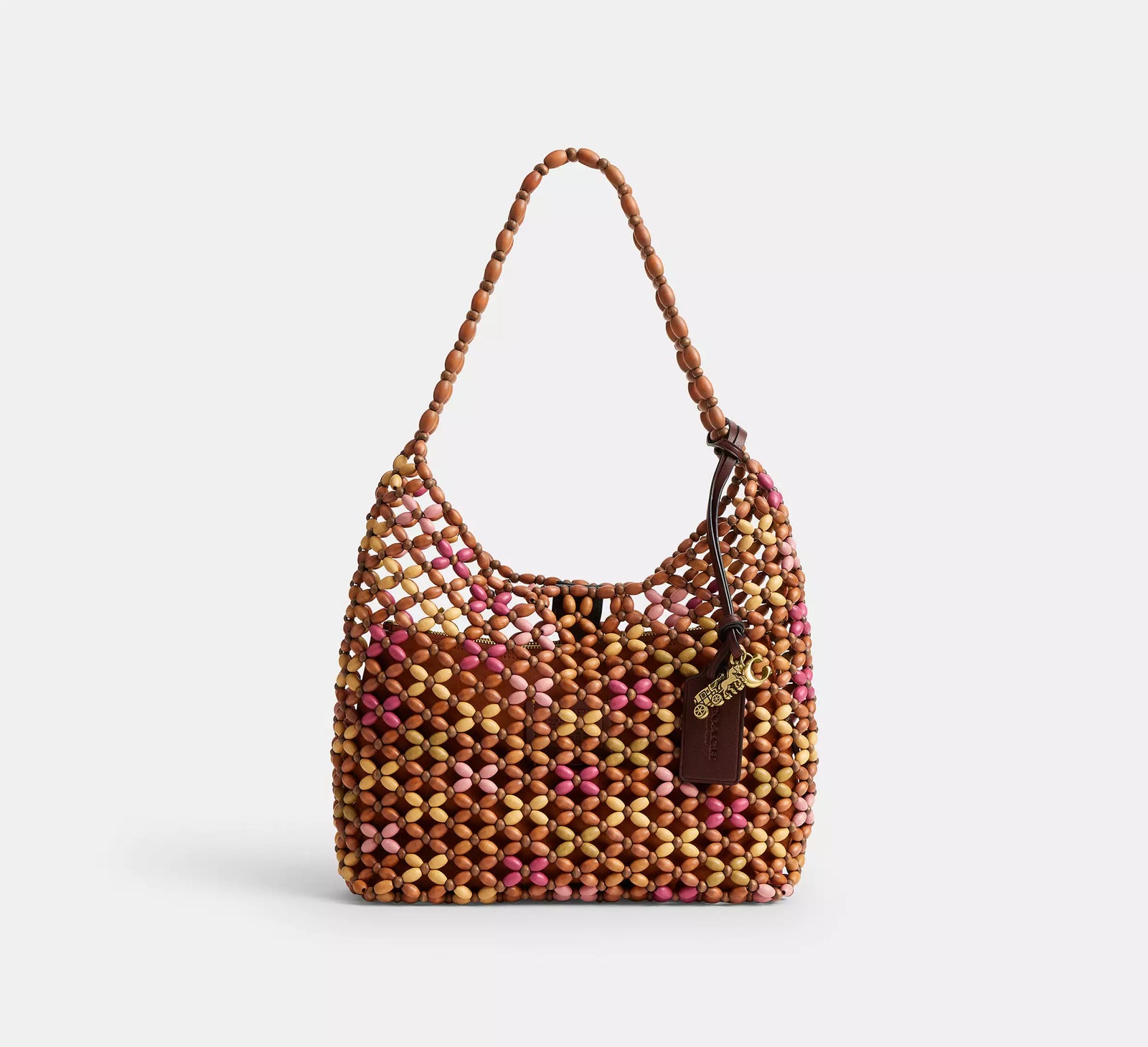 Brooklyn Shoulder Bag 28 With Wooden Beading - Maple Multi/Brass