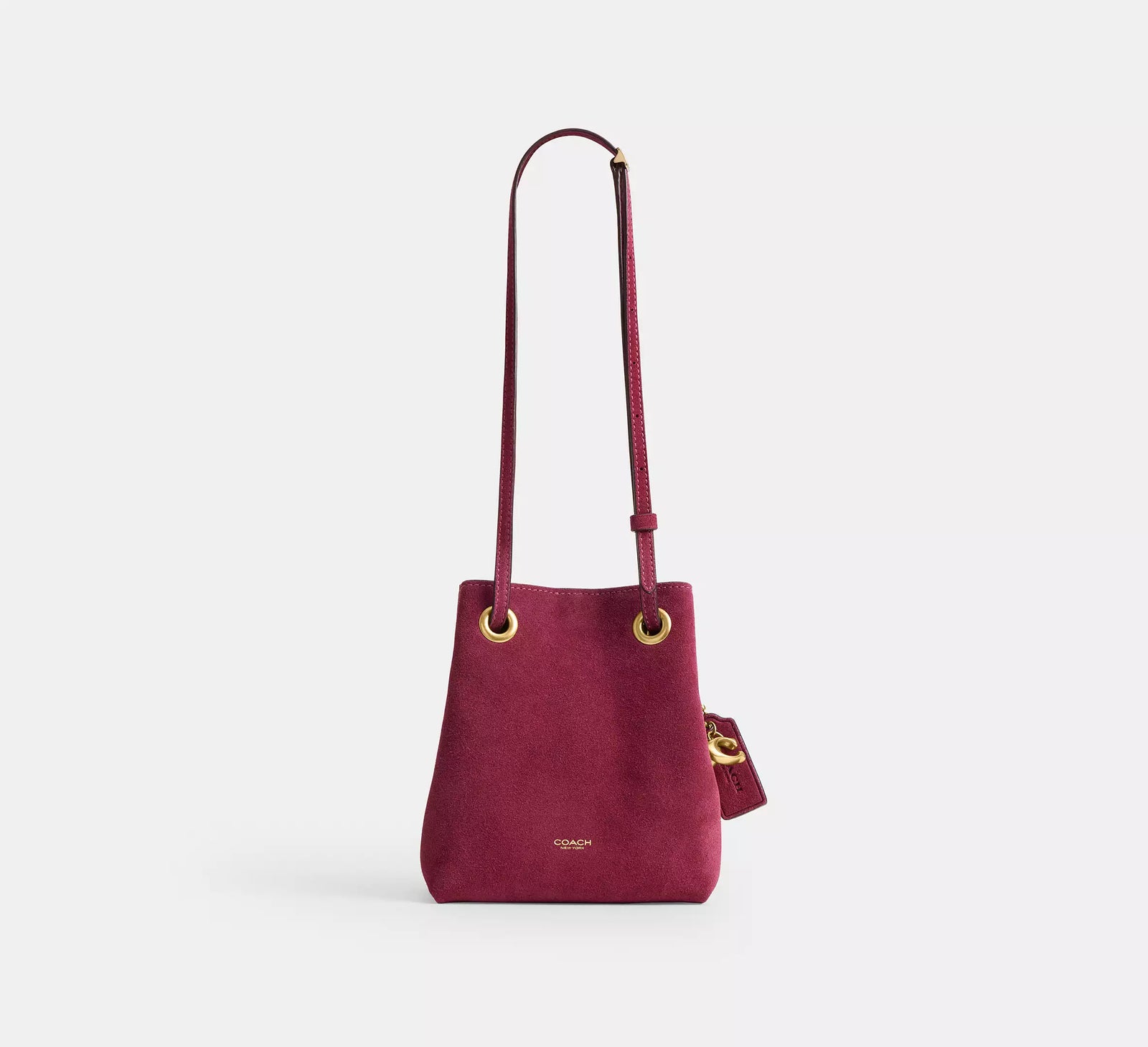 Coach Jade Drawstring Bag - Dark Fuchsia/Brass/Suede