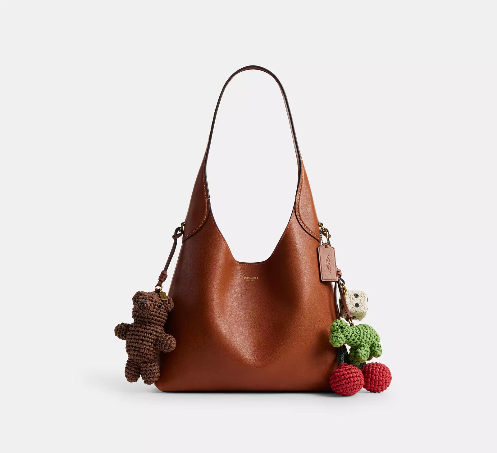 Brooklyn Shoulder Bag 28 With Charms - Amber Brown/Brass/Natural Grain Leather