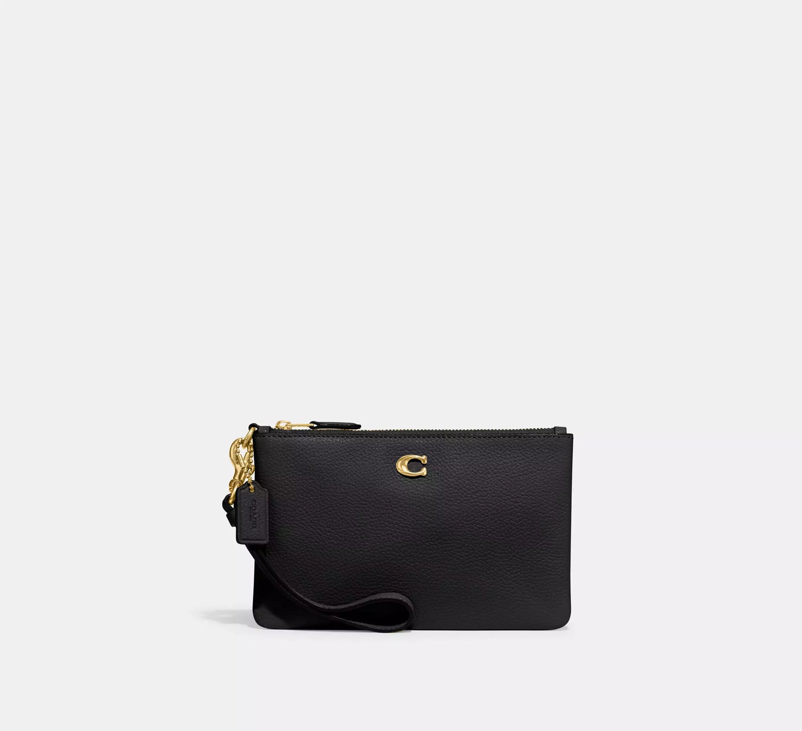 Coach Essential Small Wristlet - Black/Brass/Polished Pebble Leather