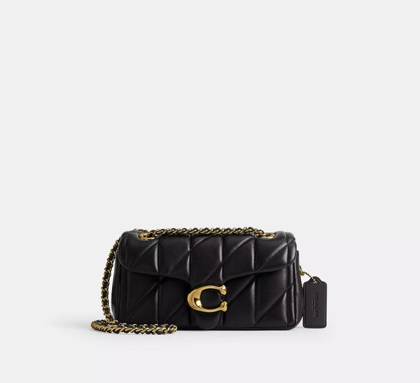 Tabby Shoulder Bag 20 With Pillow Quilting - Black/Brass/Smooth Leather