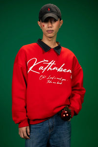 Kathnbenz Oversized Red Crimson Sweatshirt -  Deer