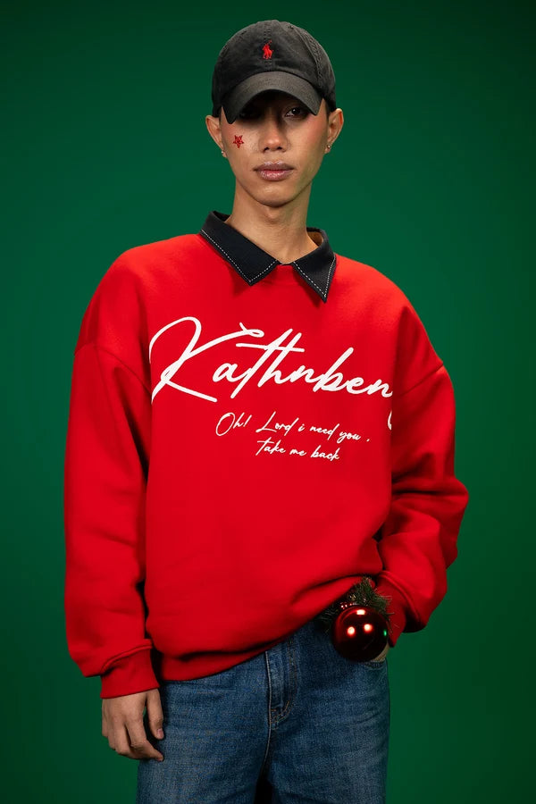 Kathnbenz Oversized Red Crimson Sweatshirt -  Deer