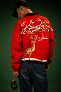 Kathnbenz Oversized Red Crimson Sweatshirt -  Deer