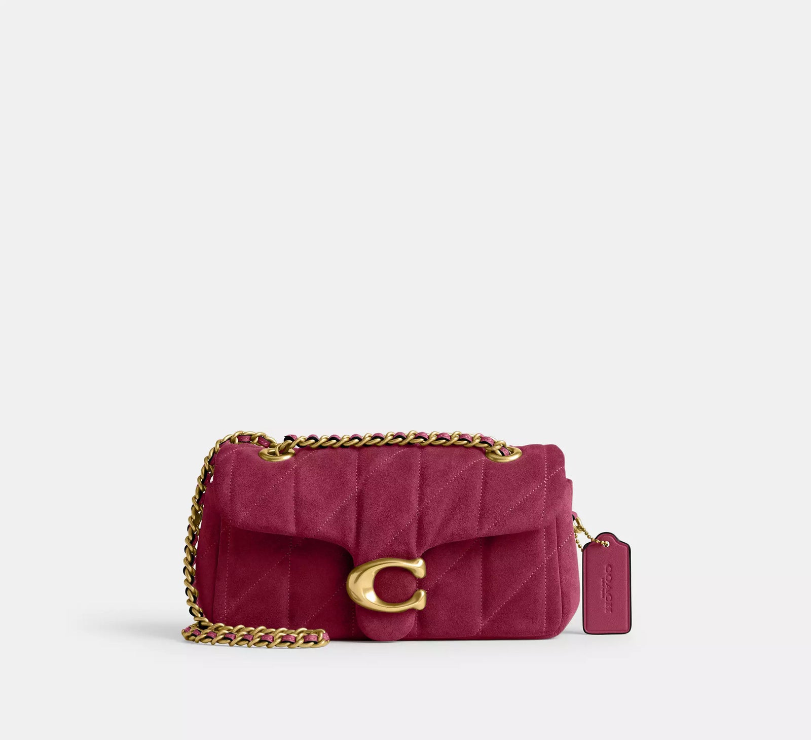Tabby Shoulder Bag 20 With Quilting - Dark Fuchsia/Brass/Suede