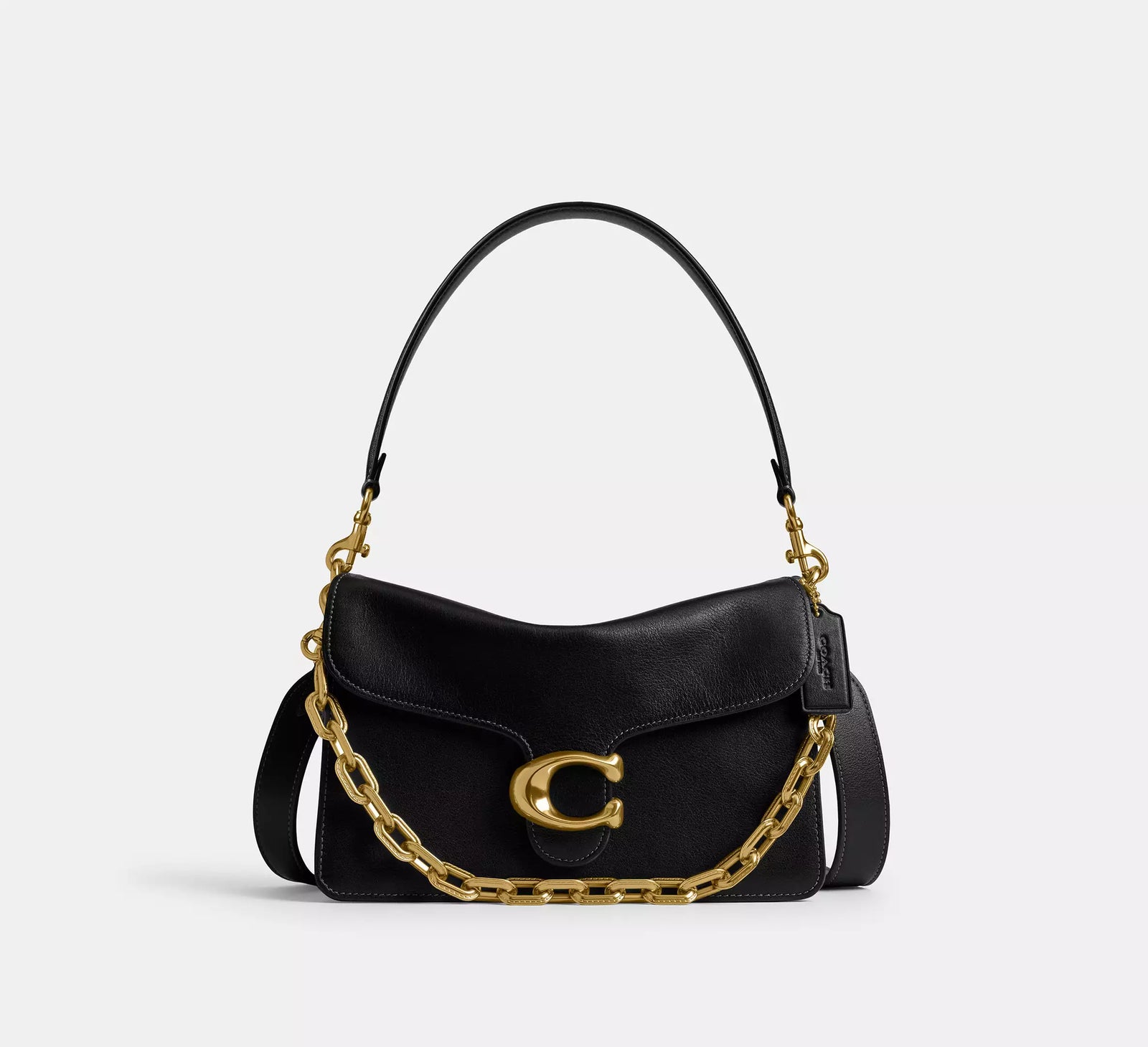 Coach Chain Tabby Shoulder Bag - Black/Brass/Leather