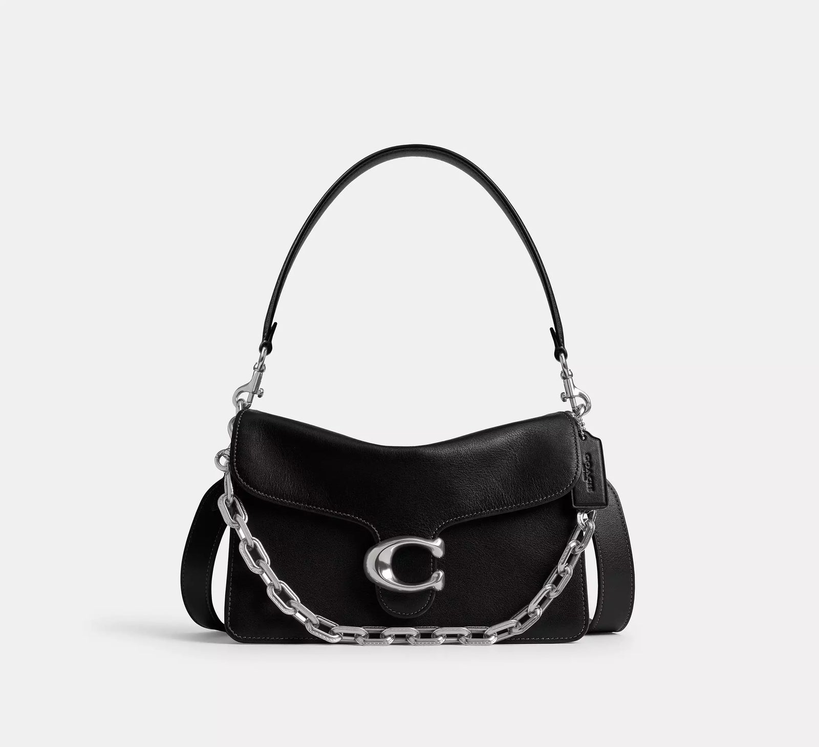 Coach Chain Tabby Shoulder Bag - Black/Silver/Leather