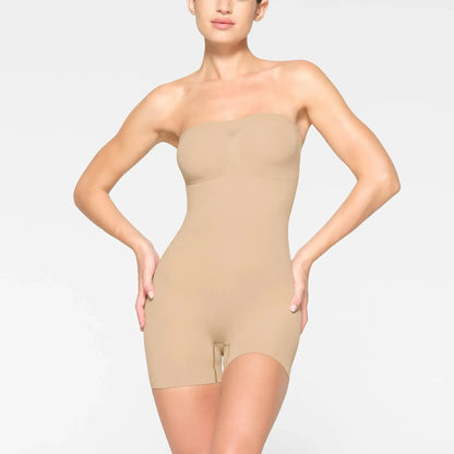 Skims Seamless Sculpt Strapless Shortie Bodysuit Clay