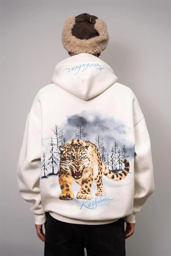 Kathnbenz Oversized White Hoodie - Icebreed Leopard
