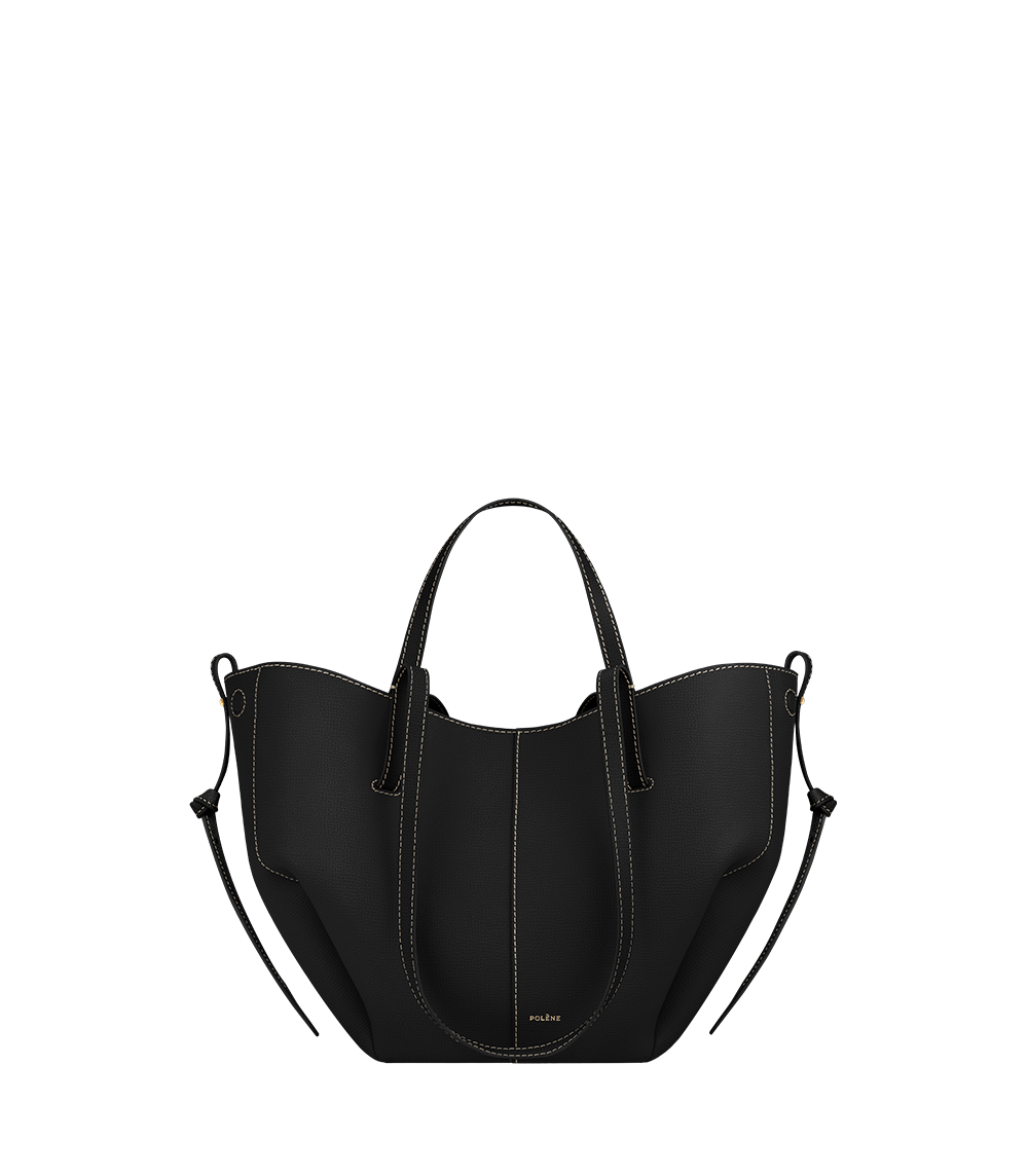 Polene Cyme Mini Edition Textured Bag - Black with Ecru Stitching