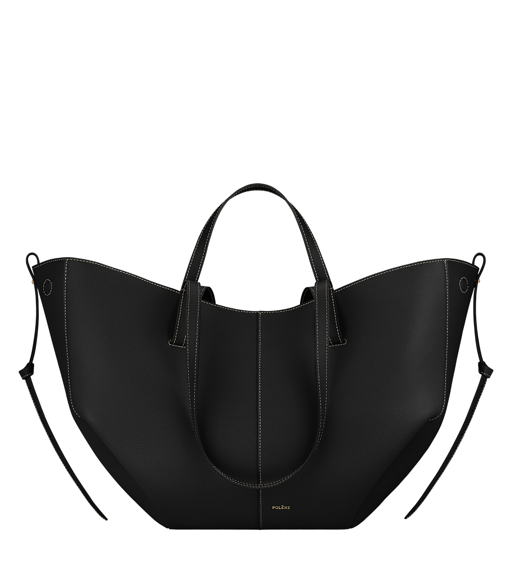 Polene Cyme Edition Textured Bag - Black with Ecru Stitching