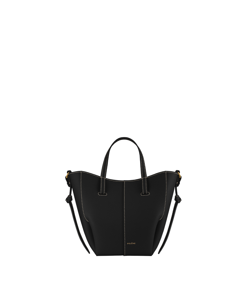 Polene Cyme Tote Nano - Black with Ecru Stitching