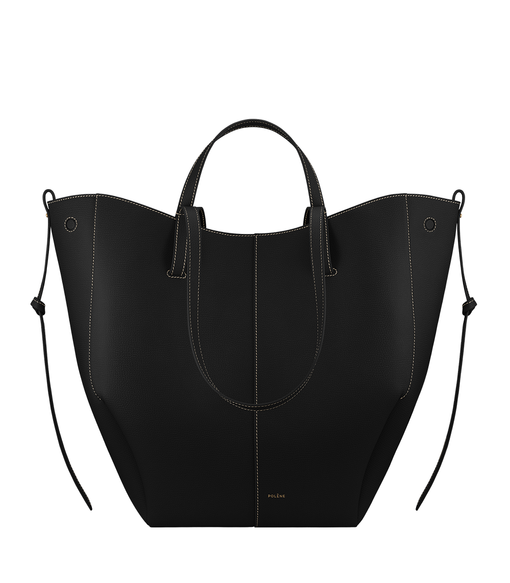 Polene Cyme Tote - Black with Ecru Stitching